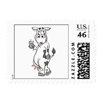 silly cow drinking milk postage stamps