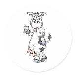 silly cow drinking milk round stickers