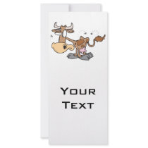silly cute brown cow bugged by flies cartoon rack card design