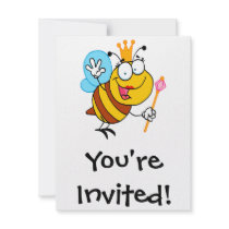 silly cute cartoon queen bee personalized invitation