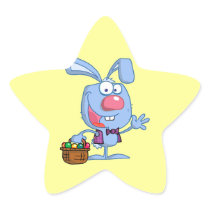 silly cute happy easter bunny with basket star stickers