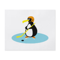 silly cute ice hockey penguin flyer design