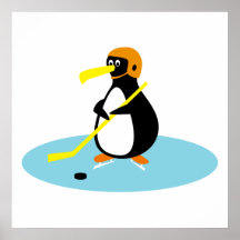 silly cute ice hockey penguin print