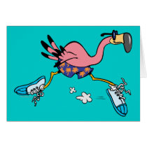 silly cute jogging running flamingo card