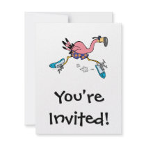 silly cute jogging running flamingo custom invitations