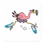 silly cute jogging running flamingo square stickers