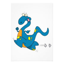 silly cute running blue dino dinosaur cartoon announcement