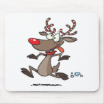 silly cute running rudolph reindeer mouse pad