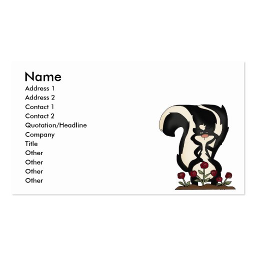 silly cute skunk and red roses business card templates