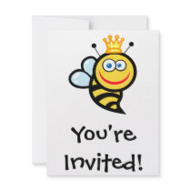 silly cute smiling queen bee cartoon invites