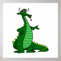 Silly Dragon Green Posters