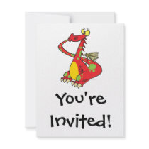 silly dragon with tail in mouth personalized invitations
