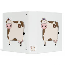 silly fat brown and white cow cartoon vinyl binder