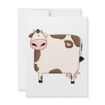 silly fat brown and white cow cartoon invites