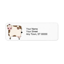 silly fat brown and white cow cartoon custom return address labels
