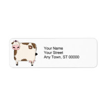 silly fat brown and white cow cartoon custom return address labels