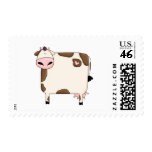 silly fat brown and white cow cartoon postage