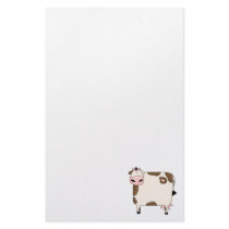 silly fat brown and white cow cartoon stationery paper