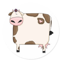 silly fat brown and white cow cartoon stickers