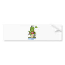 silly frog sitting on mushroom bumper stickers