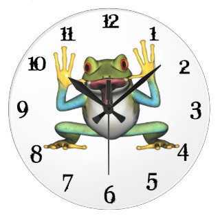 silly frog with tongue catching flies clock