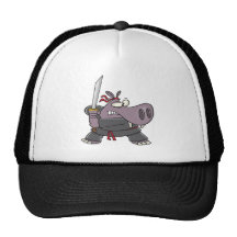 silly funny ninja hippo cartoon hat