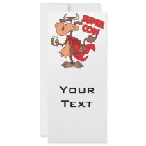 silly funny super cow cartoon character rack card design