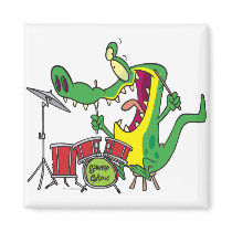 silly gator alligator drummer drumming cartoon magnet