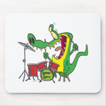 silly gator alligator drummer drumming cartoon mouse pad