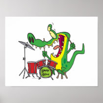 silly gator alligator drummer drumming cartoon print