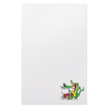 silly gator alligator drummer drumming cartoon custom stationery