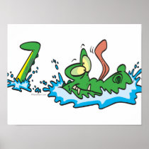 silly gliding alligator crocodile cartoon posters