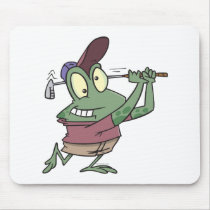 silly golfing golfer frog cartoon mouse pad