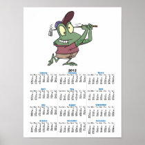 silly golfing golfer frog cartoon posters