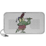 silly golfing golfer frog cartoon travelling speakers