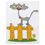 silly gray cat standing on a fence cartoon flyers