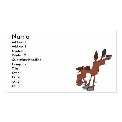 silly high kick horse cartoon character business card template (front side)