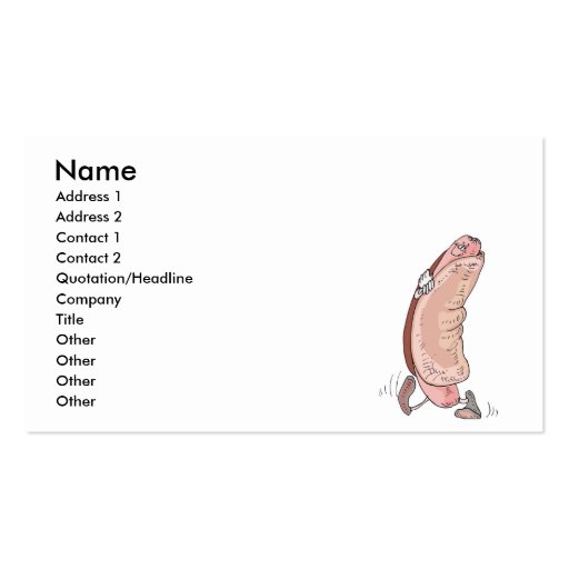 silly hot dog in bun cartoon character business card (front side)