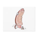 silly hot dog in bun cartoon character postcards