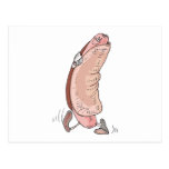 silly hot dog in bun cartoon character postcards