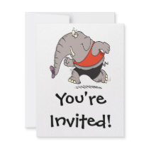 silly jogger jogging elephant cartoon invitations