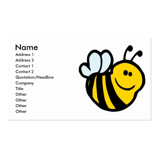 silly little bumble bee smiling cartoon character business cards (front side)