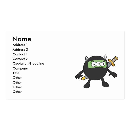 silly little ninja monster business cards (front side)