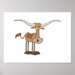 silly longhorn cow cartoon character posters