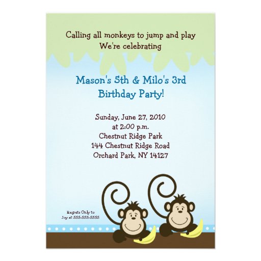 Silly Monkey Birthday Invitation 5x7 - Blue