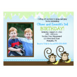 Silly Monkey Twins Photo Birthday Invite