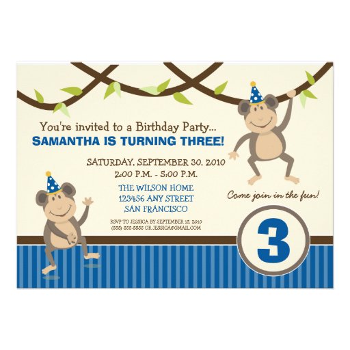 Silly Monkeys Birthday Party Invitation (blue)