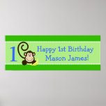 Silly Monkeys Green Personalized Birthday Banner Posters