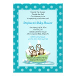 Silly Monkeys in Tub Twins Baby Shower - Aqua Invites