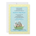 Silly Monkeys in Tub Twins Baby Shower - Yellow Personalized Invite